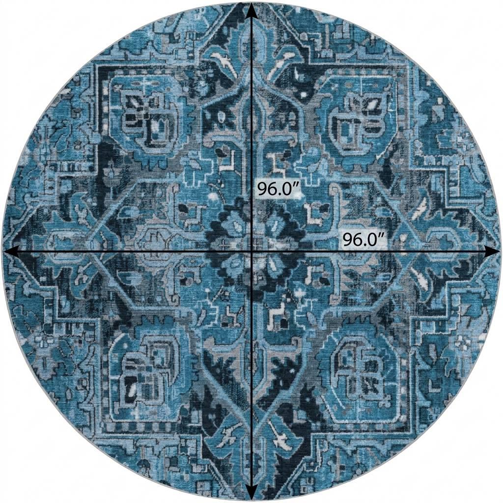8' Blue And Denim Blue Oriental Shag Washable Round Rug With UV Protection - HomeRoots - Flyclothing LLC