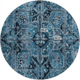 8' Blue And Denim Blue Oriental Shag Washable Round Rug With UV Protection - HomeRoots - Flyclothing LLC