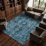 8' X 10' Blue And Denim Blue Oriental Shag Washable Area Rug With UV Protection - HomeRoots - Flyclothing LLC