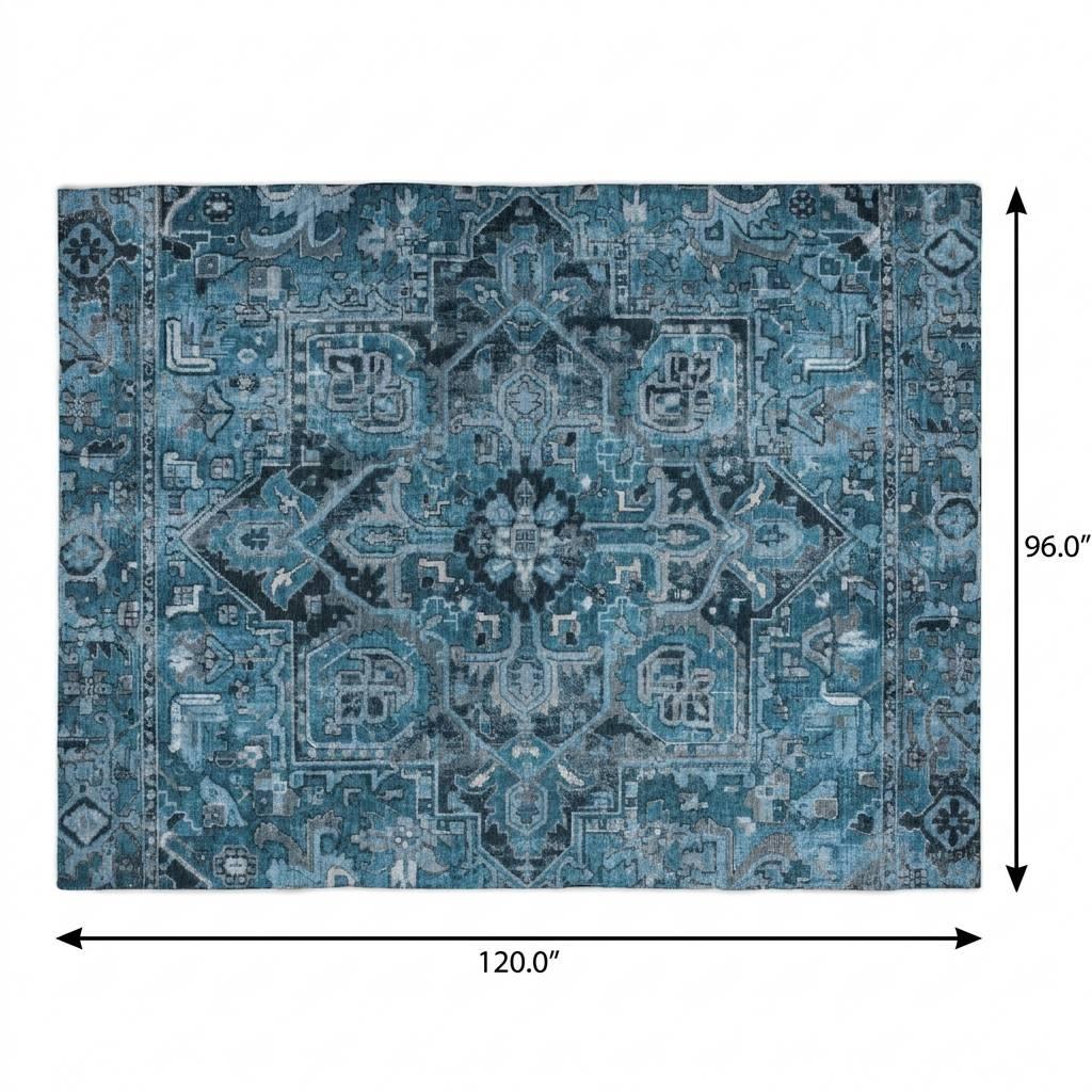 8' X 10' Blue And Denim Blue Oriental Shag Washable Area Rug With UV Protection - HomeRoots - Flyclothing LLC