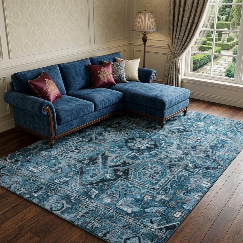 10' X 14' Blue And Denim Blue Oriental Shag Washable Area Rug With UV Protection - HomeRoots - Flyclothing LLC