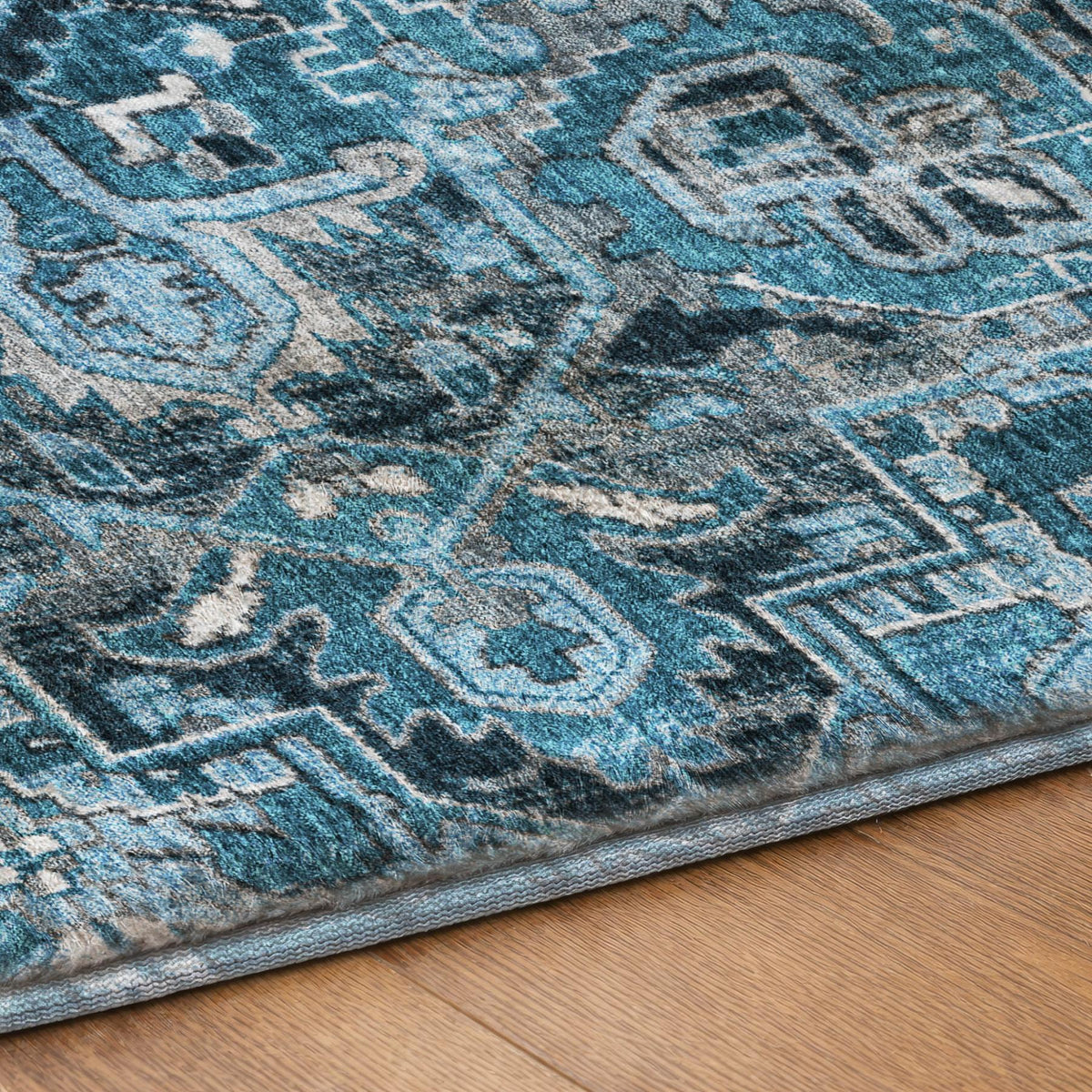 10' X 14' Blue And Denim Blue Oriental Shag Washable Area Rug With UV Protection - HomeRoots - Flyclothing LLC