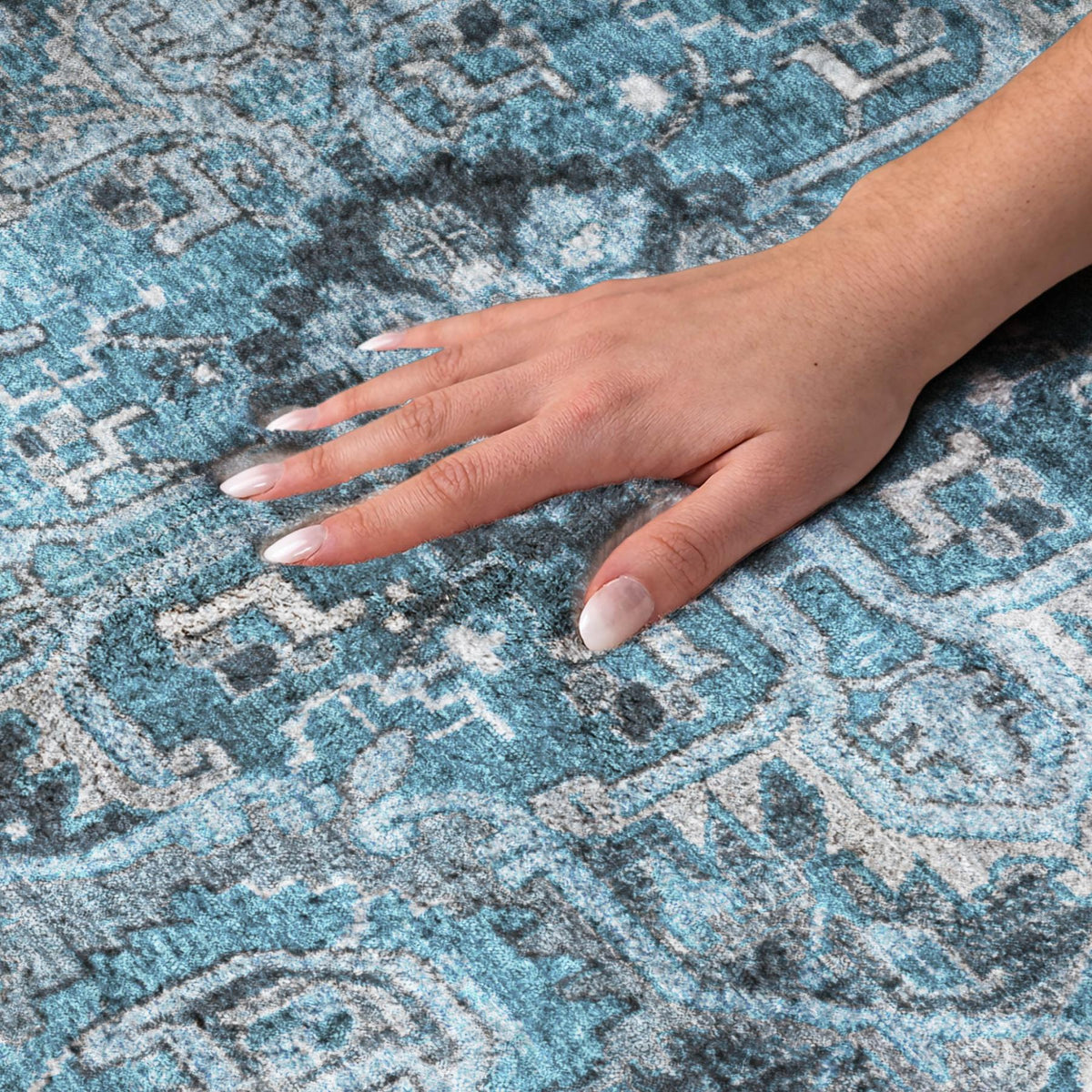 10' X 14' Blue And Denim Blue Oriental Shag Washable Area Rug With UV Protection - HomeRoots - Flyclothing LLC