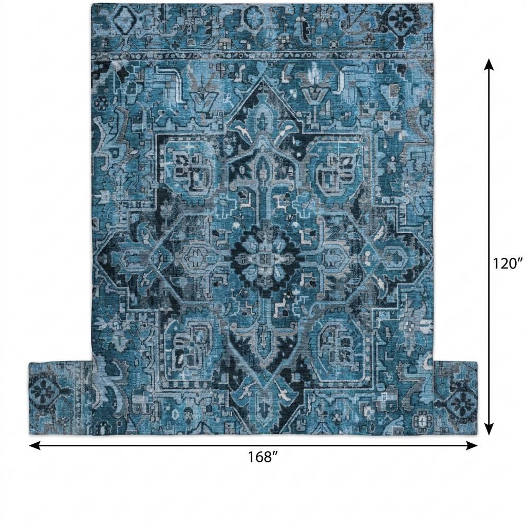 10' X 14' Blue And Denim Blue Oriental Shag Washable Area Rug With UV Protection - HomeRoots - Flyclothing LLC