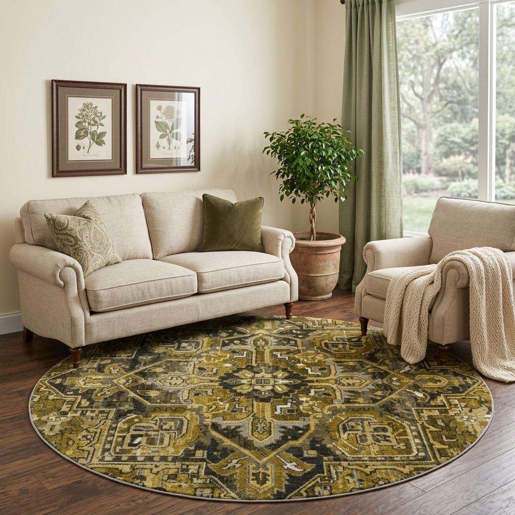 8' Brown And Chocolate Oriental Shag Washable Round Rug With UV Protection - HomeRoots - Flyclothing LLC