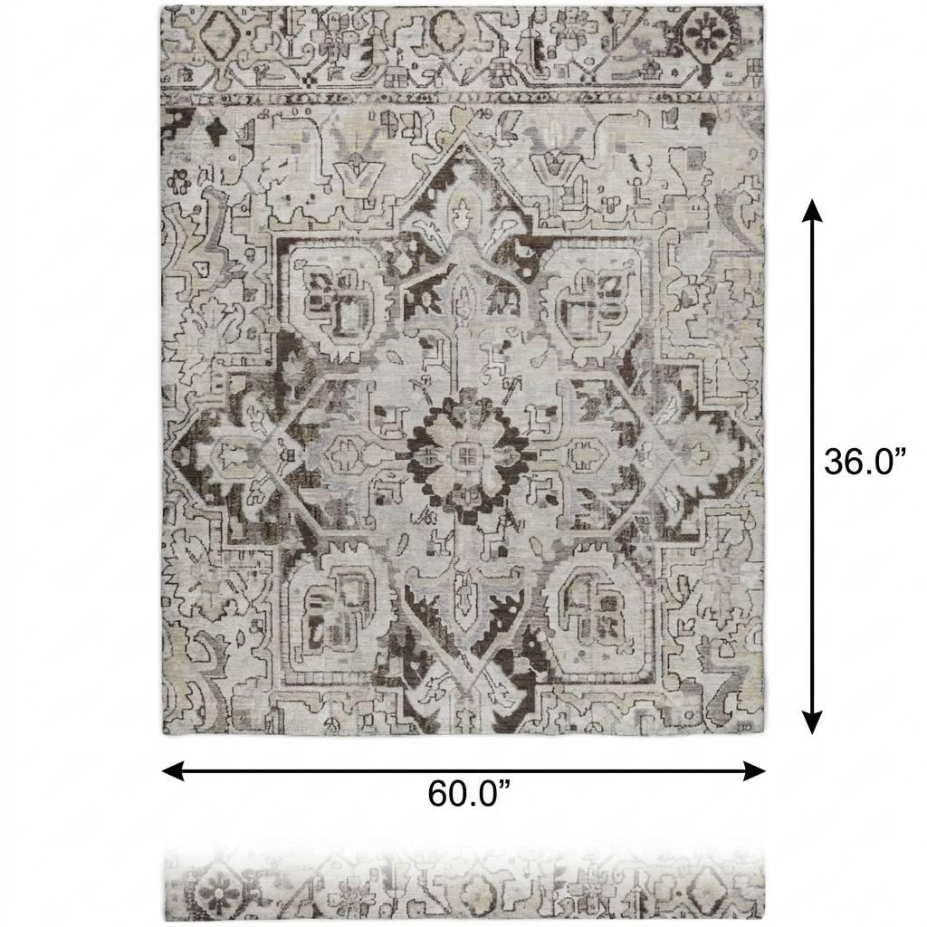 3' X 5' Ivory And Cream Oriental Shag Washable Area Rug With UV Protection - HomeRoots - Flyclothing LLC