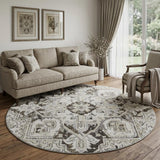 8' Ivory And Cream Oriental Shag Washable Round Rug With UV Protection - HomeRoots - Flyclothing LLC