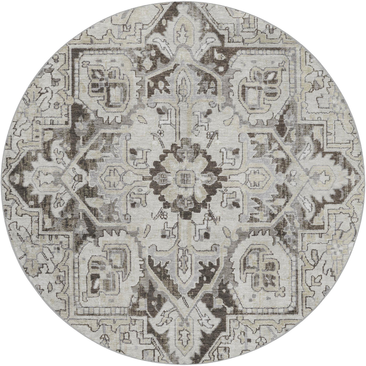 8' Ivory And Cream Oriental Shag Washable Round Rug With UV Protection - HomeRoots - Flyclothing LLC