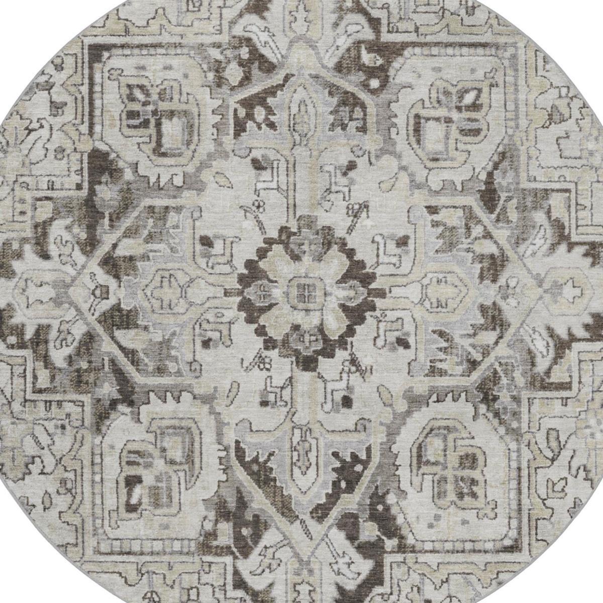 8' Ivory And Cream Oriental Shag Washable Round Rug With UV Protection - HomeRoots - Flyclothing LLC