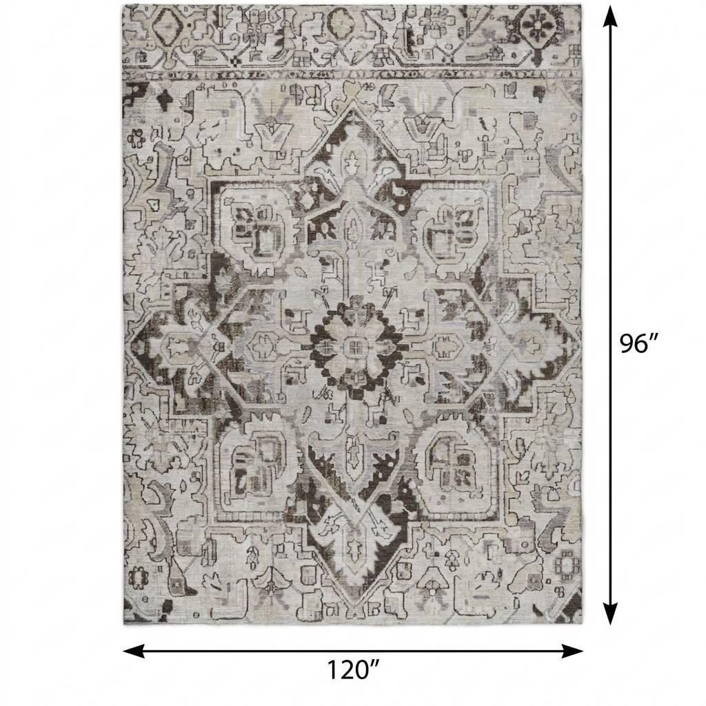 8' X 10' Ivory And Cream Oriental Shag Washable Area Rug With UV Protection - HomeRoots - Flyclothing LLC