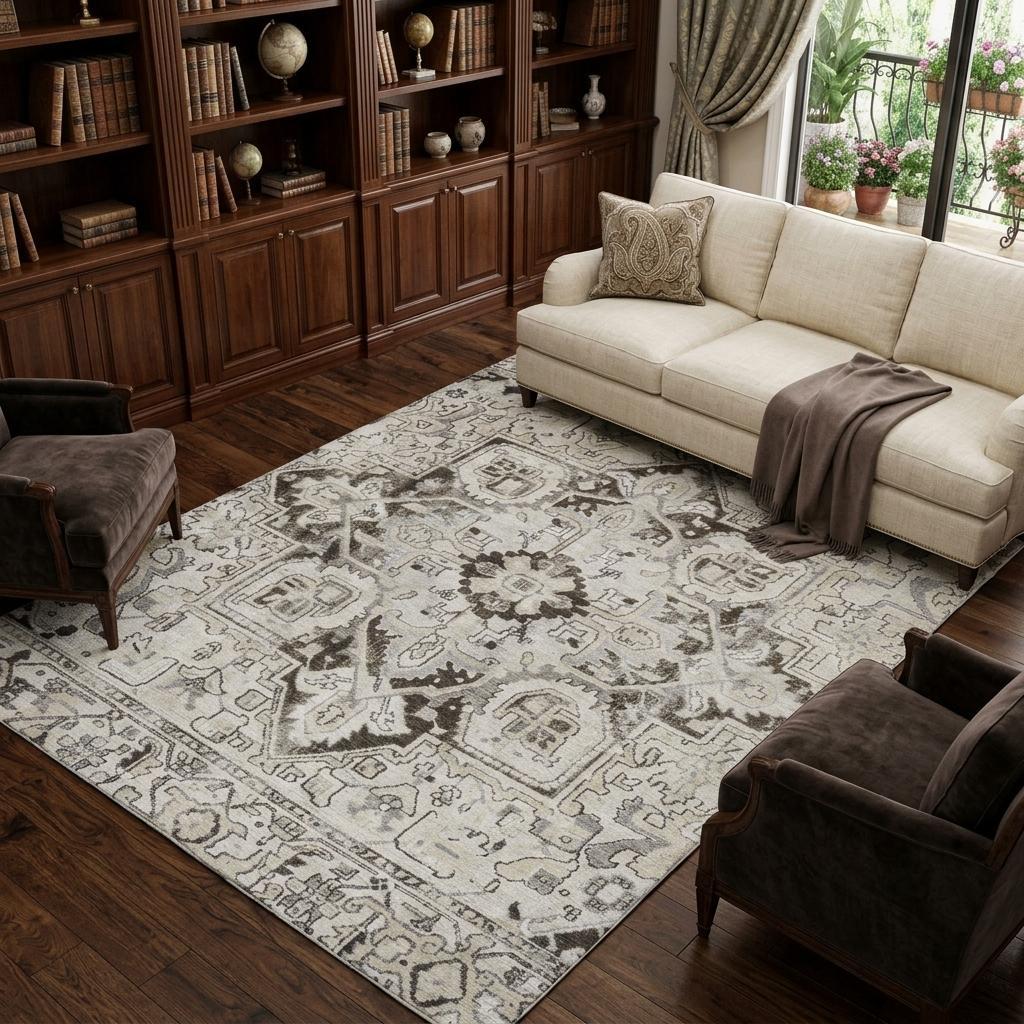 9' X 12' Ivory And Cream Oriental Shag Washable Area Rug With UV Protection - HomeRoots - Flyclothing LLC