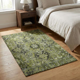 3' X 5' Olive Green And Gray Oriental Shag Washable Area Rug With UV Protection - HomeRoots - Flyclothing LLC