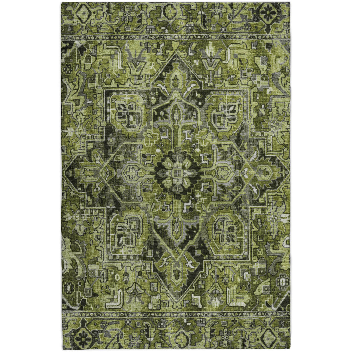 3' X 5' Olive Green And Gray Oriental Shag Washable Area Rug With UV Protection - HomeRoots - Flyclothing LLC