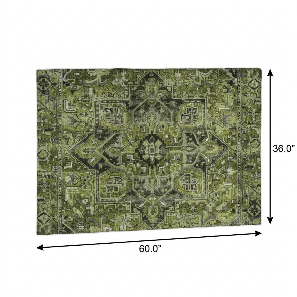 3' X 5' Olive Green And Gray Oriental Shag Washable Area Rug With UV Protection - HomeRoots - Flyclothing LLC