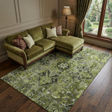 8' X 10' Olive Green And Gray Oriental Shag Washable Area Rug With UV Protection - HomeRoots - Flyclothing LLC