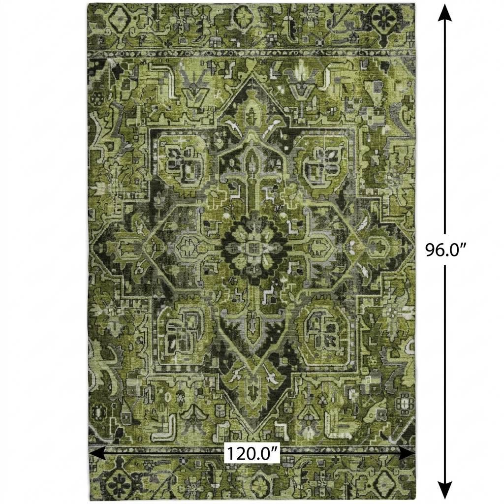 8' X 10' Olive Green And Gray Oriental Shag Washable Area Rug With UV Protection - HomeRoots - Flyclothing LLC