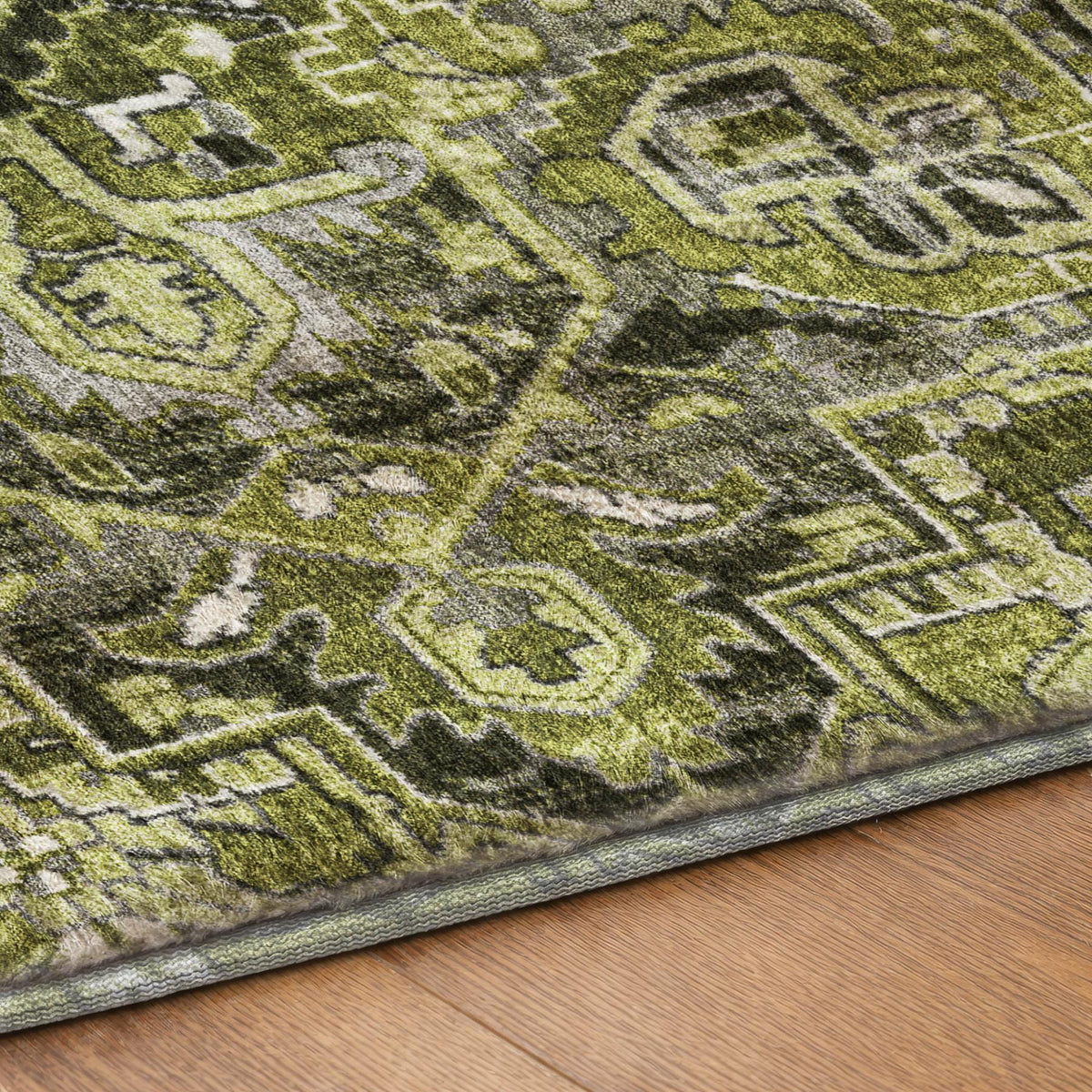 10' X 14' Olive Green And Gray Oriental Shag Washable Area Rug With UV Protection - HomeRoots - Flyclothing LLC