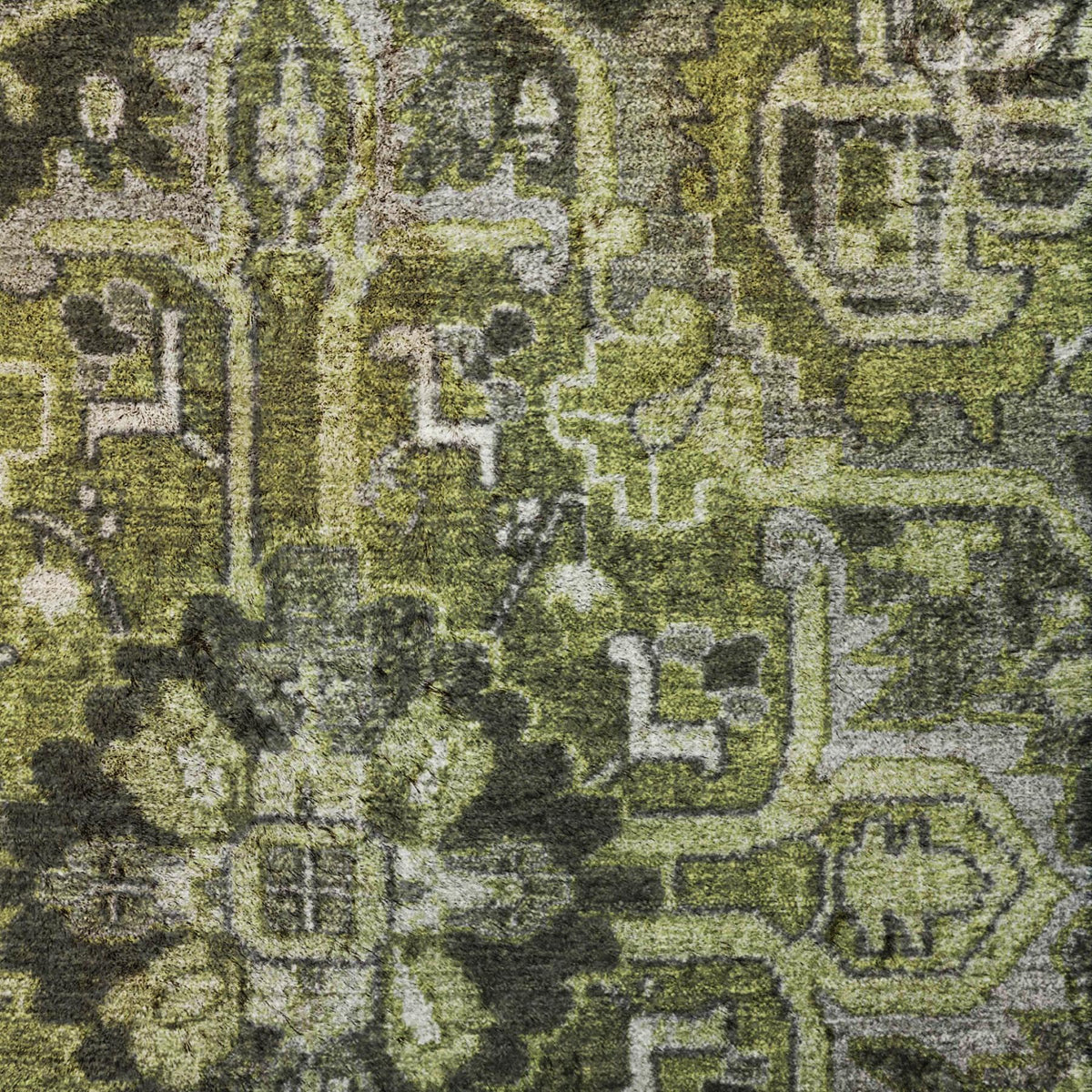 10' X 14' Olive Green And Gray Oriental Shag Washable Area Rug With UV Protection - HomeRoots - Flyclothing LLC