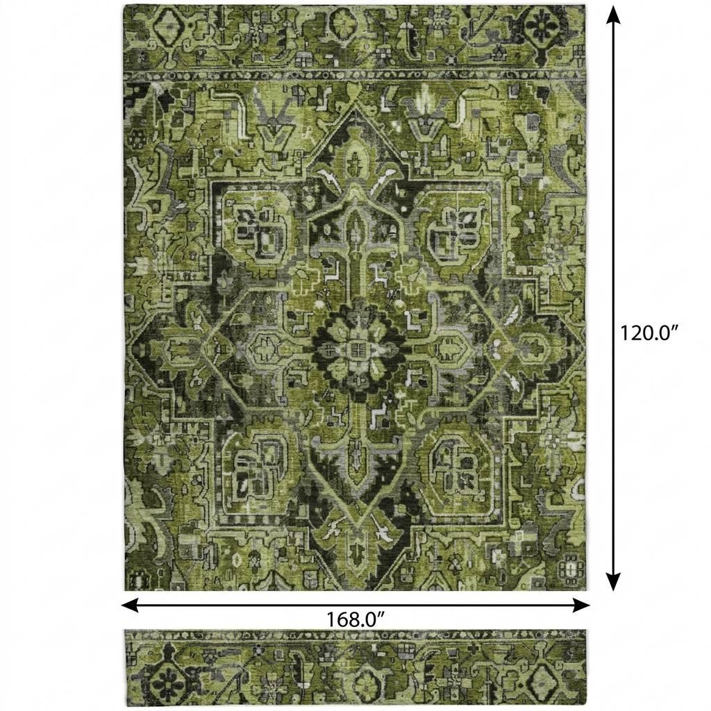 10' X 14' Olive Green And Gray Oriental Shag Washable Area Rug With UV Protection - HomeRoots - Flyclothing LLC