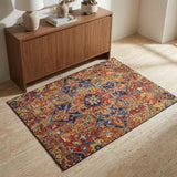 3' X 5' Orange And Navy Blue Oriental Shag Washable Area Rug With UV Protection - HomeRoots - Flyclothing LLC
