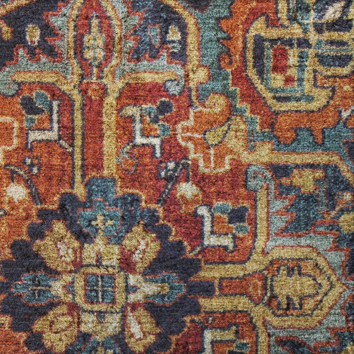 3' X 5' Orange And Navy Blue Oriental Shag Washable Area Rug With UV Protection - HomeRoots - Flyclothing LLC