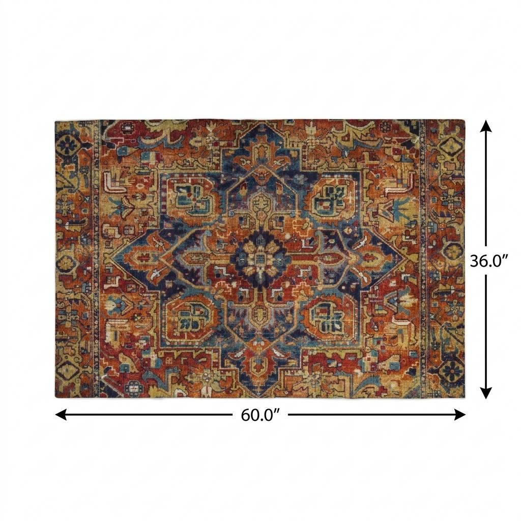 3' X 5' Orange And Navy Blue Oriental Shag Washable Area Rug With UV Protection - HomeRoots - Flyclothing LLC