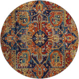 8' Orange And Navy Blue Oriental Shag Washable Round Rug With UV Protection - HomeRoots - Flyclothing LLC