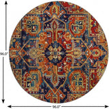 8' Orange And Navy Blue Oriental Shag Washable Round Rug With UV Protection - HomeRoots - Flyclothing LLC