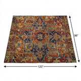 8' X 10' Orange And Navy Blue Oriental Shag Washable Area Rug With UV Protection - HomeRoots - Flyclothing LLC