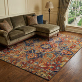 8' X 10' Orange And Navy Blue Oriental Shag Washable Area Rug With UV Protection - HomeRoots - Flyclothing LLC