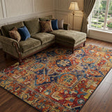 9' X 12' Orange And Navy Blue Oriental Shag Washable Area Rug With UV Protection - HomeRoots - Flyclothing LLC