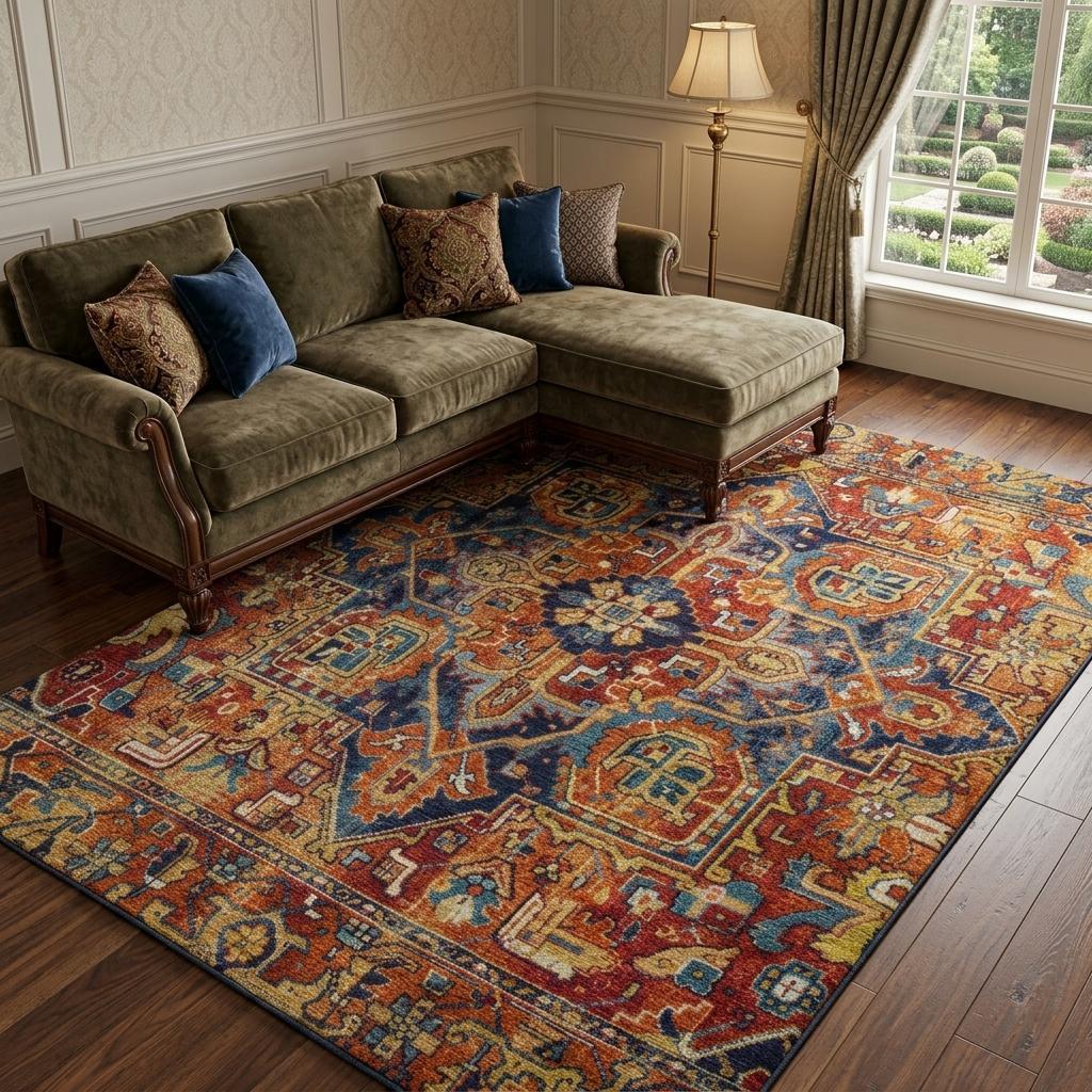 9' X 12' Orange And Navy Blue Oriental Shag Washable Area Rug With UV Protection - HomeRoots - Flyclothing LLC