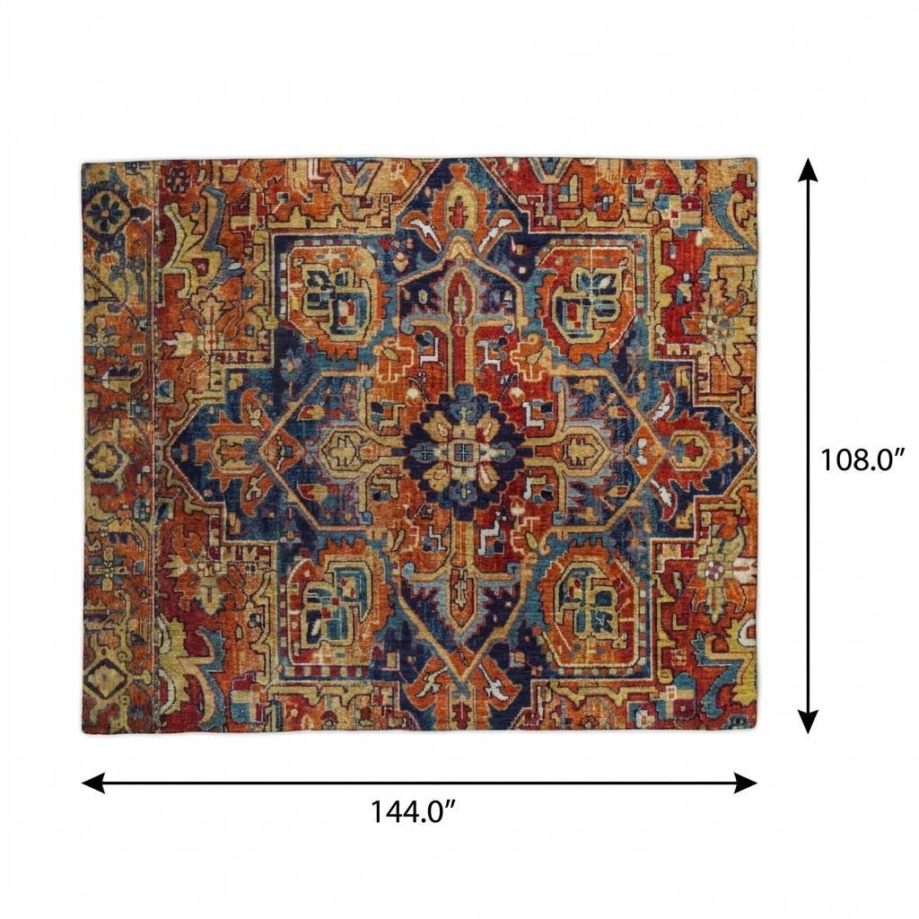9' X 12' Orange And Navy Blue Oriental Shag Washable Area Rug With UV Protection - HomeRoots - Flyclothing LLC