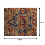 9' X 12' Orange And Navy Blue Oriental Shag Washable Area Rug With UV Protection - HomeRoots - Flyclothing LLC