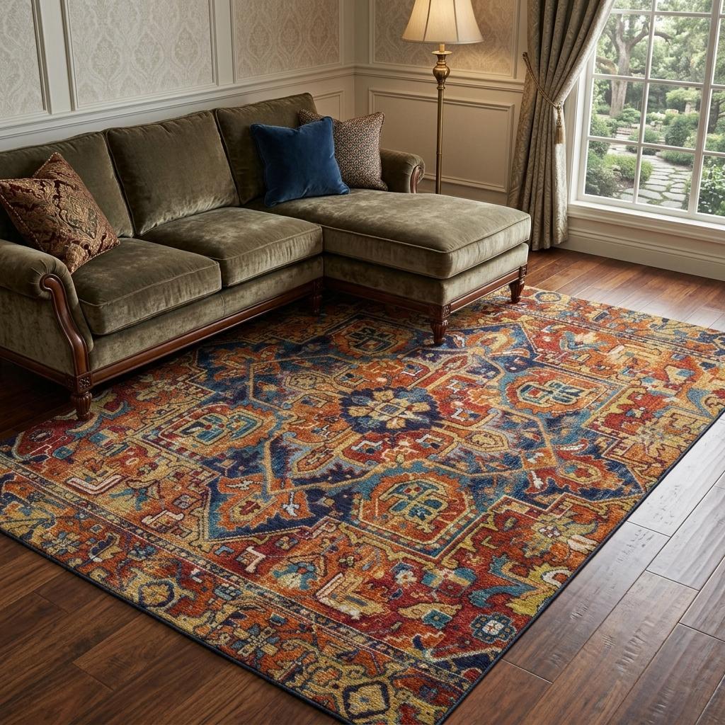 10' X 14' Orange And Navy Blue Oriental Shag Washable Area Rug With UV Protection - HomeRoots - Flyclothing LLC