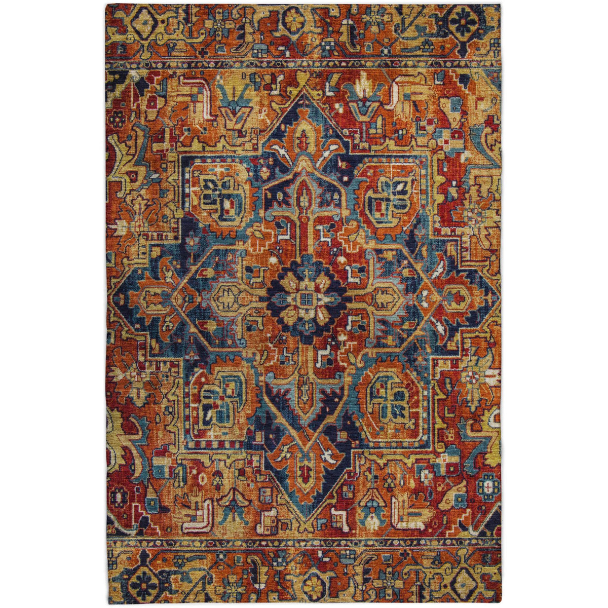 10' X 14' Orange And Navy Blue Oriental Shag Washable Area Rug With UV Protection - HomeRoots - Flyclothing LLC