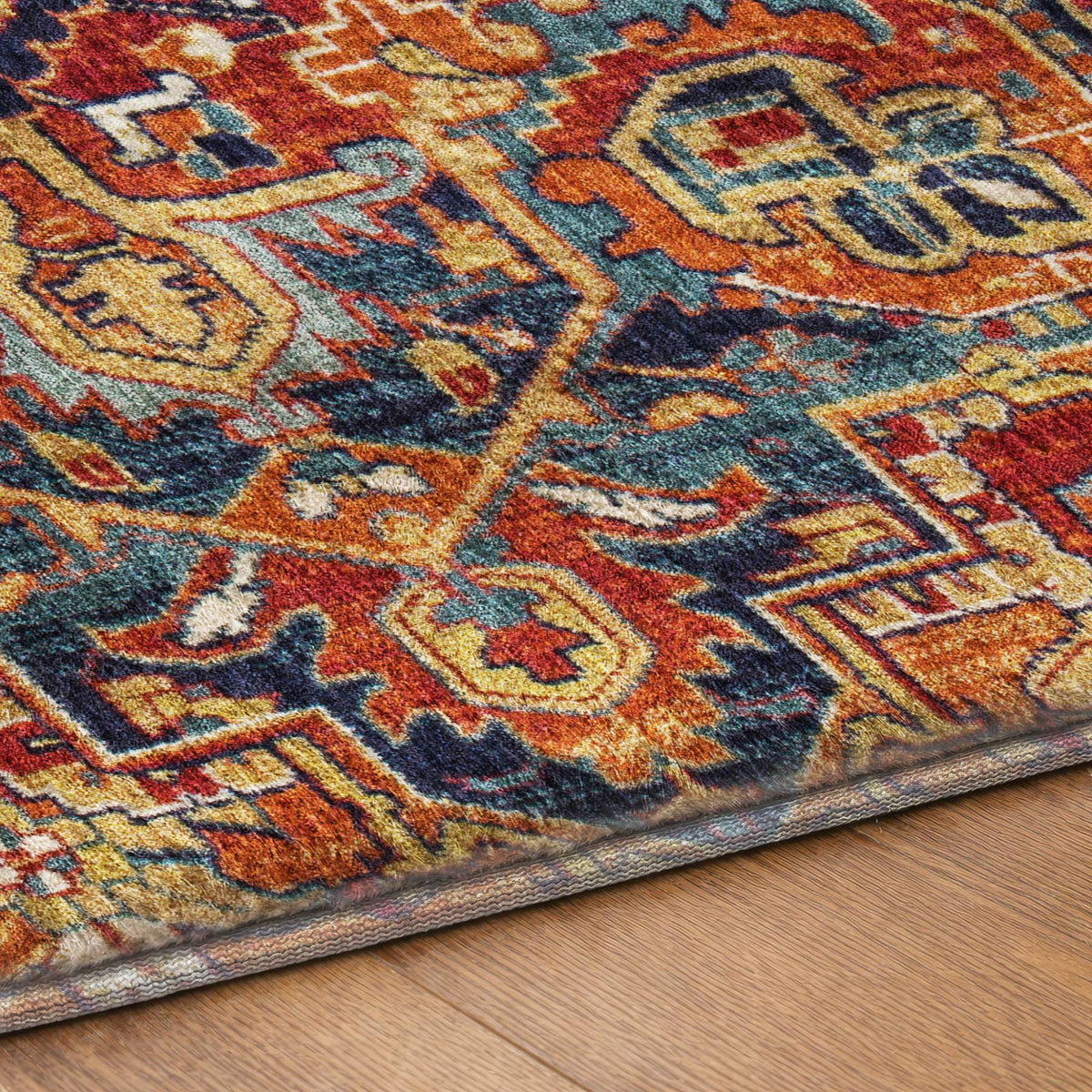 10' X 14' Orange And Navy Blue Oriental Shag Washable Area Rug With UV Protection - HomeRoots - Flyclothing LLC