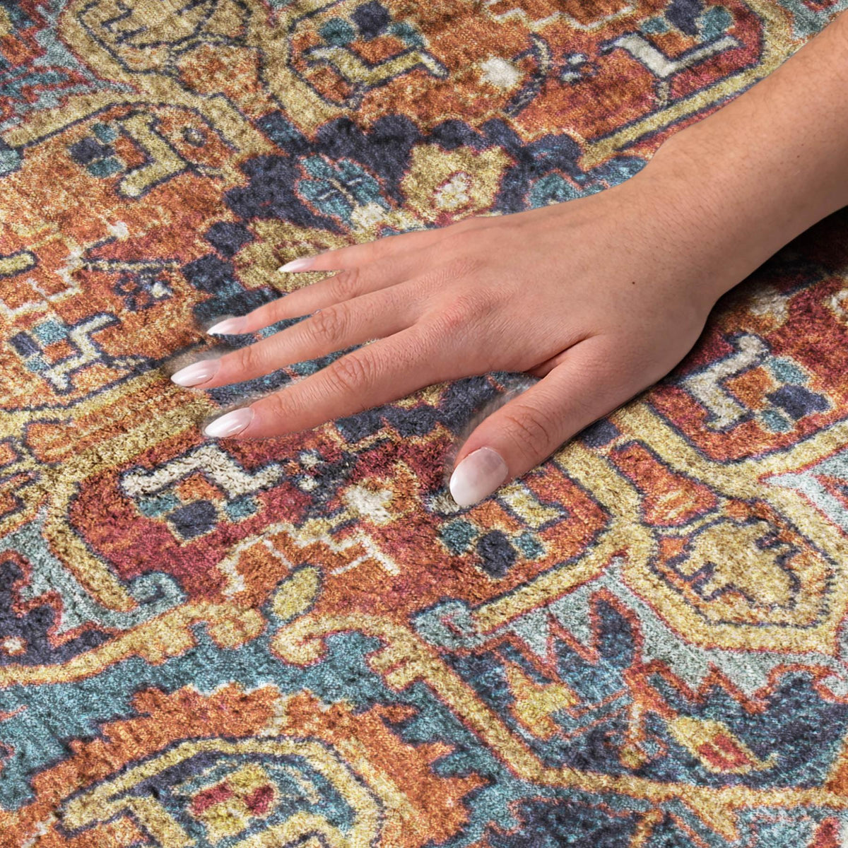 10' X 14' Orange And Navy Blue Oriental Shag Washable Area Rug With UV Protection - HomeRoots - Flyclothing LLC