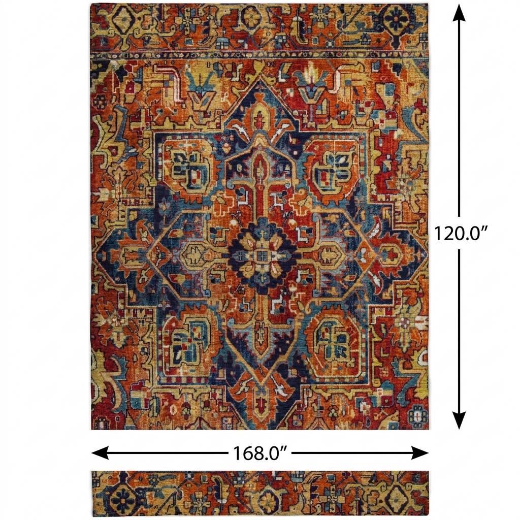 10' X 14' Orange And Navy Blue Oriental Shag Washable Area Rug With UV Protection - HomeRoots - Flyclothing LLC