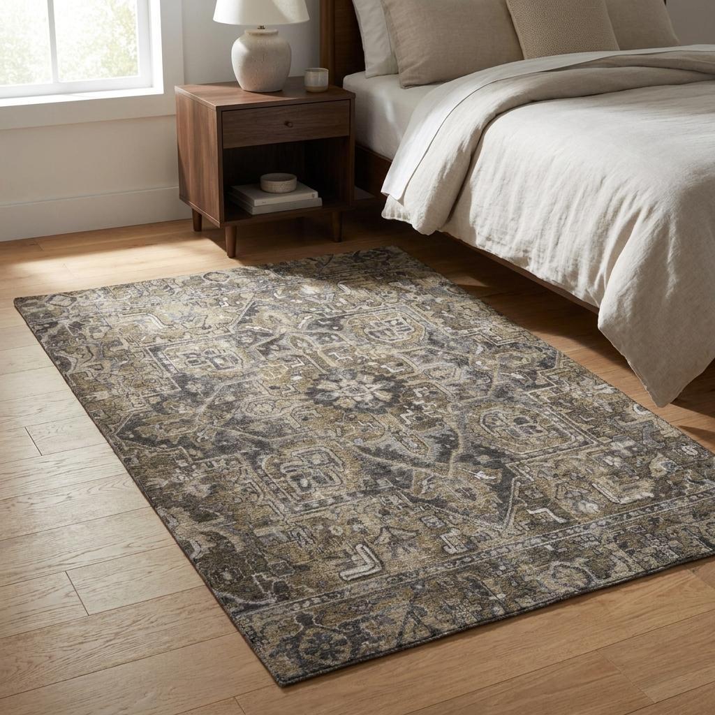 3' X 5' Taupe And Beige Oriental Shag Washable Area Rug With UV Protection - HomeRoots - Flyclothing LLC