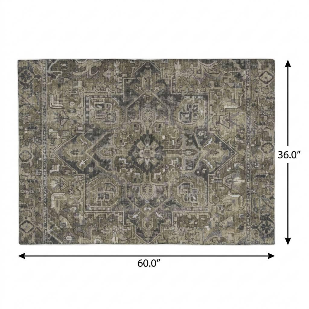 3' X 5' Taupe And Beige Oriental Shag Washable Area Rug With UV Protection - HomeRoots - Flyclothing LLC