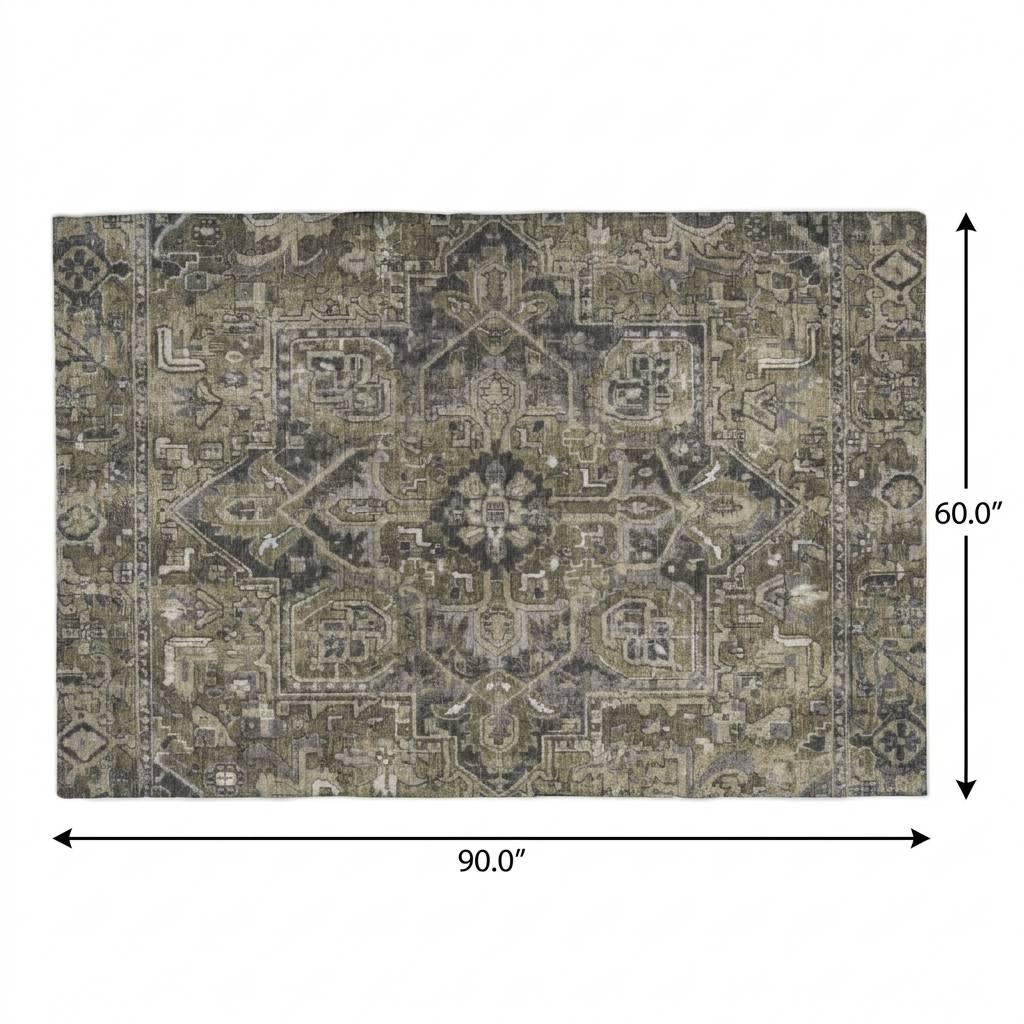 5' X 8' Taupe And Beige Oriental Shag Washable Area Rug With UV Protection - HomeRoots - Flyclothing LLC