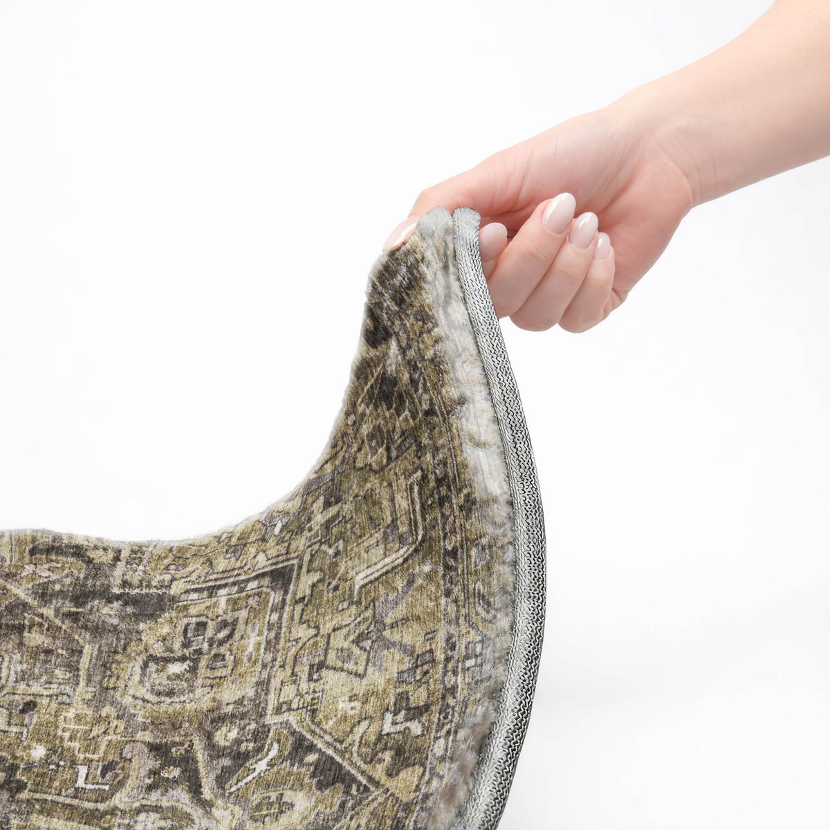 8' Taupe And Beige Oriental Shag Washable Round Rug With UV Protection - HomeRoots - Flyclothing LLC