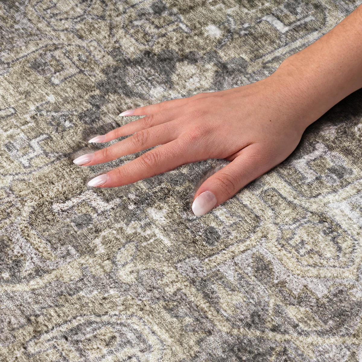 8' Taupe And Beige Oriental Shag Washable Round Rug With UV Protection - HomeRoots - Flyclothing LLC