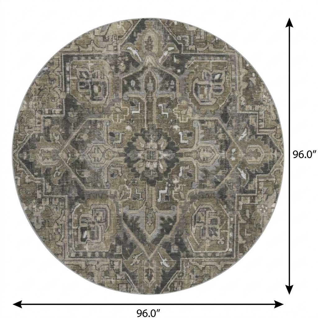 8' Taupe And Beige Oriental Shag Washable Round Rug With UV Protection - HomeRoots - Flyclothing LLC