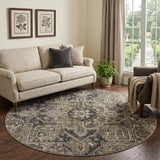 8' Taupe And Beige Oriental Shag Washable Round Rug With UV Protection - HomeRoots - Flyclothing LLC