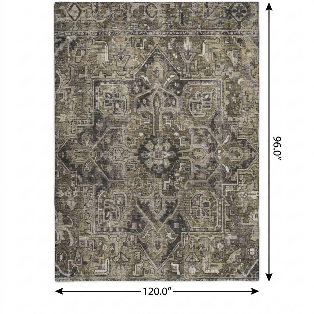 8' X 10' Taupe And Beige Oriental Shag Washable Area Rug With UV Protection - HomeRoots - Flyclothing LLC