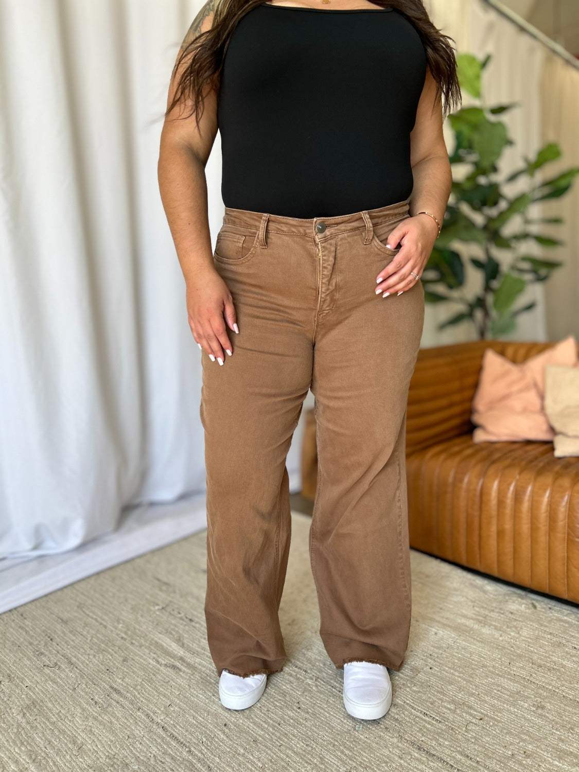 RFM Full Size High Rise Garment Dye Wide Leg Jeans - Trendsi - Flyclothing LLC