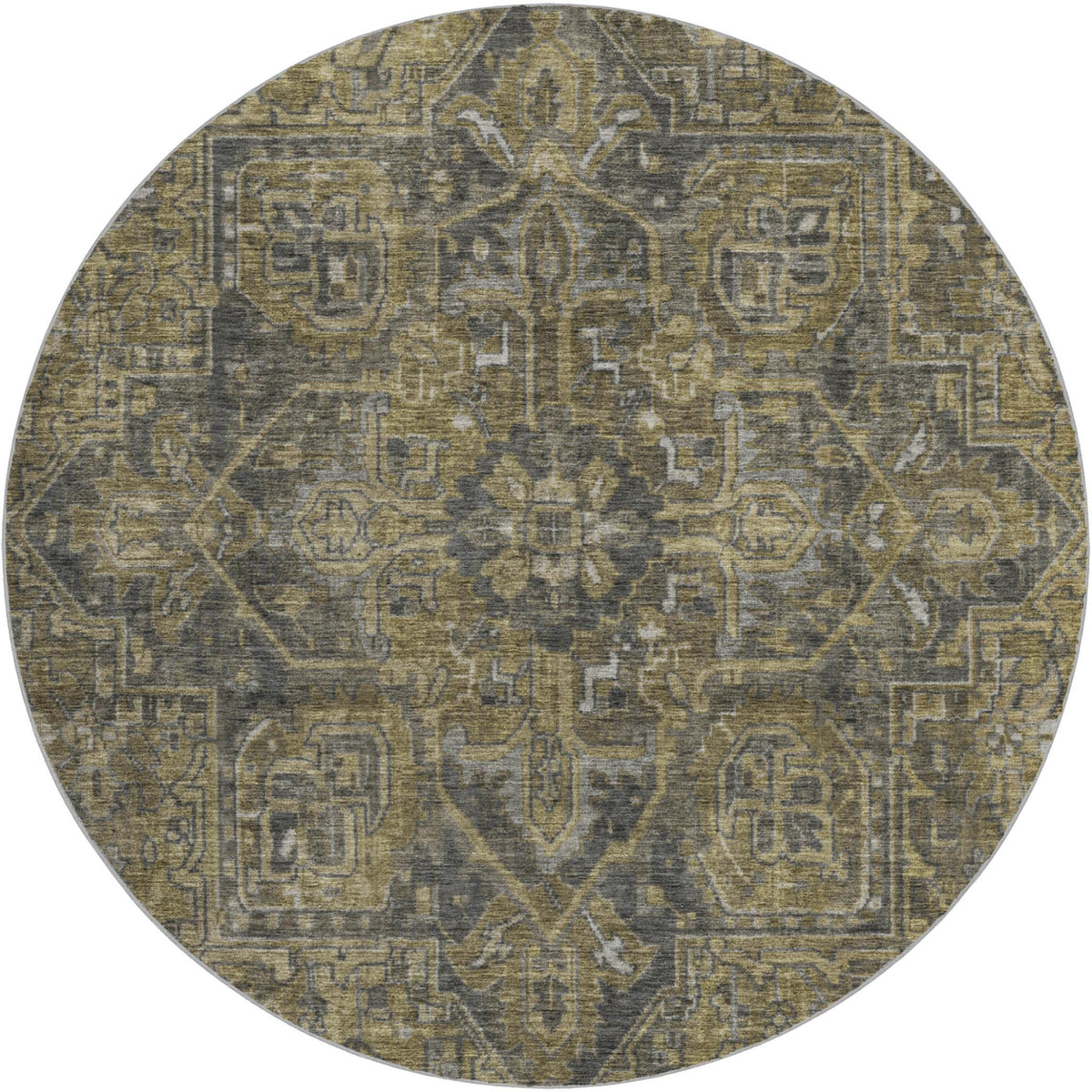 8' Chocolate And Gray Oriental Shag Washable Round Rug With UV Protection - HomeRoots - Flyclothing LLC