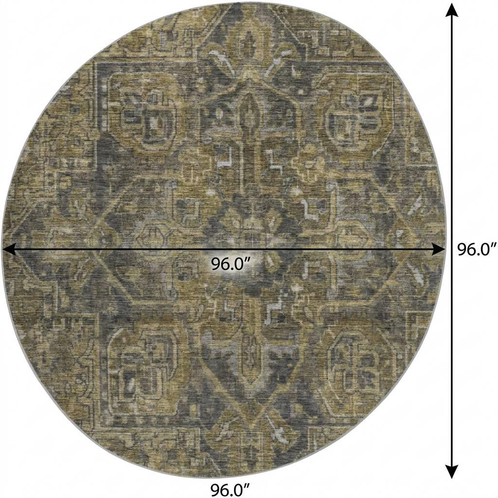 8' Chocolate And Gray Oriental Shag Washable Round Rug With UV Protection - HomeRoots - Flyclothing LLC